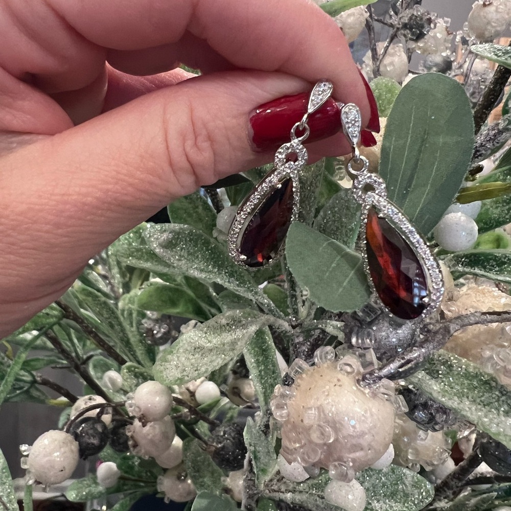 Ruby Quartz Sterling Silver CZ Dangling Earrings